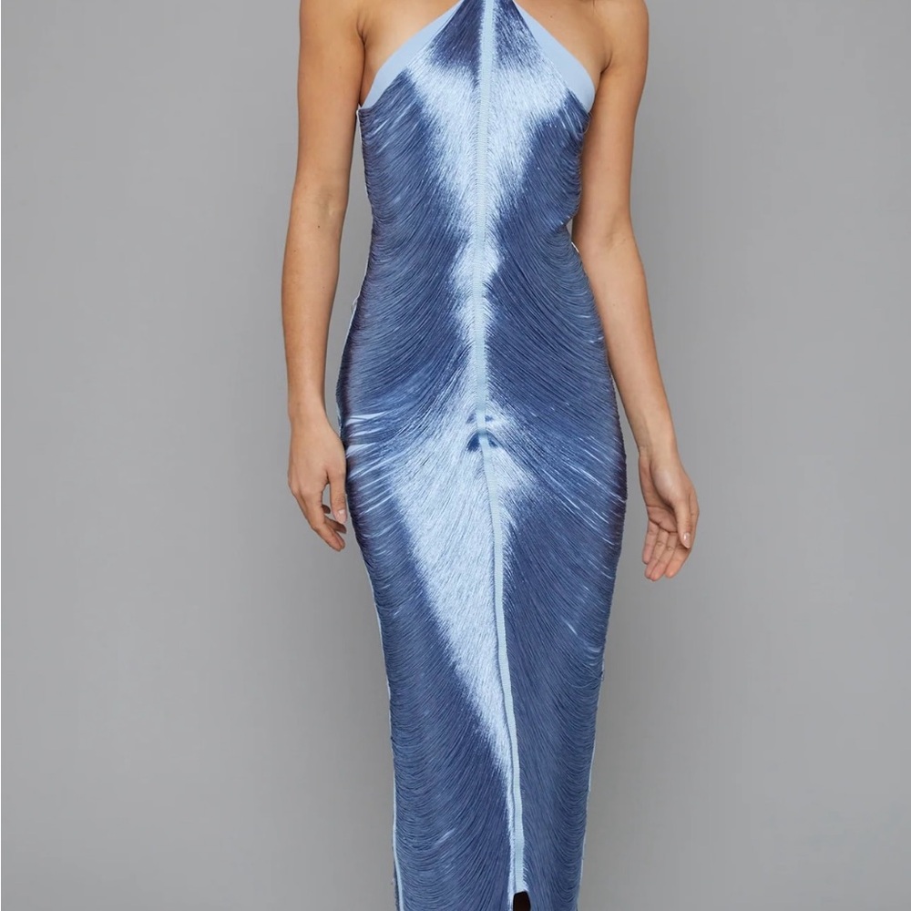 Blue and White Bodycon Halter Dress for Cocktail Night Out